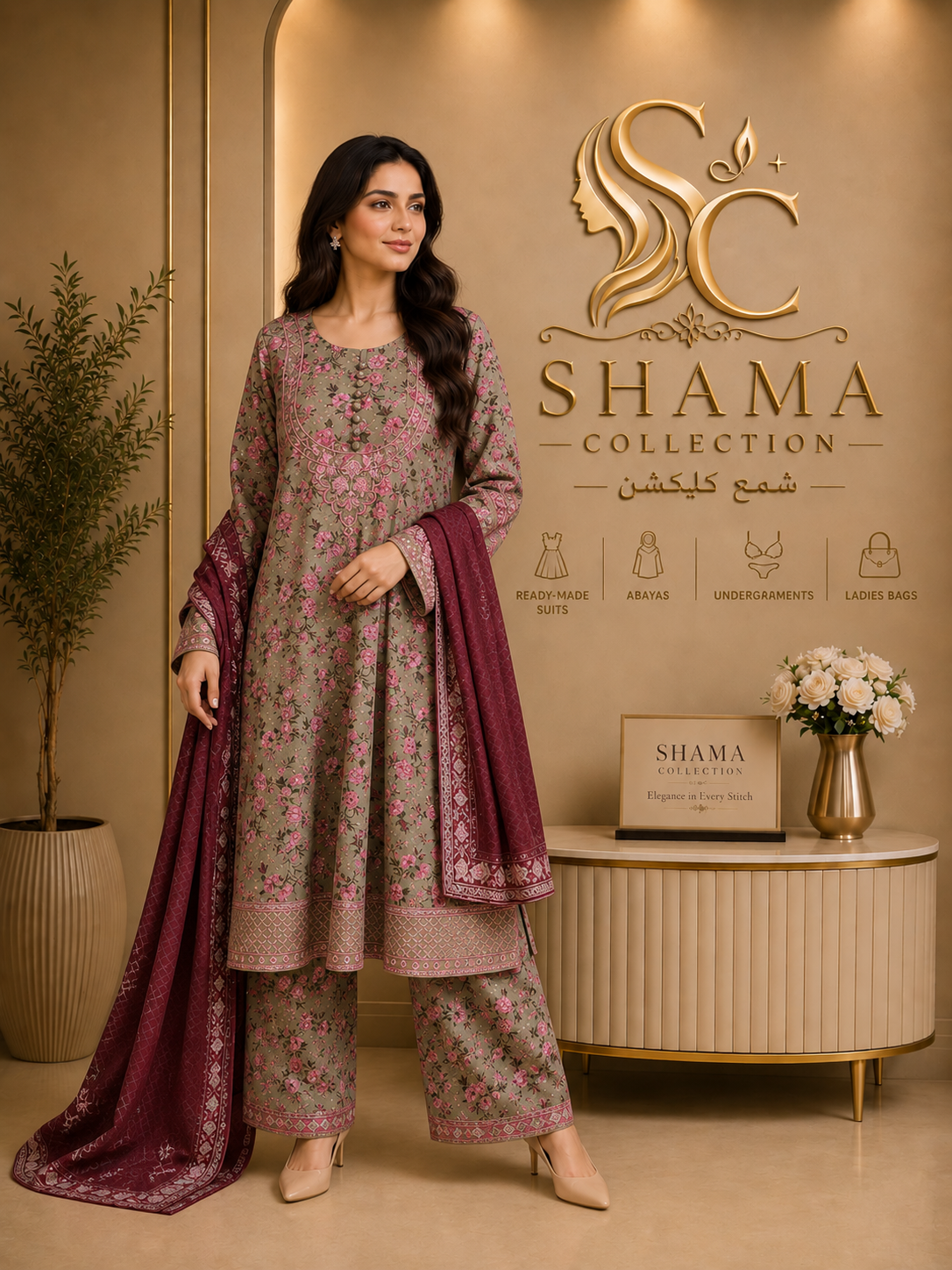 Bin Saeed Fabric Stitched by Shama Collection – Premium 3 Piece Printed Lawn Suit (Sky Blue)