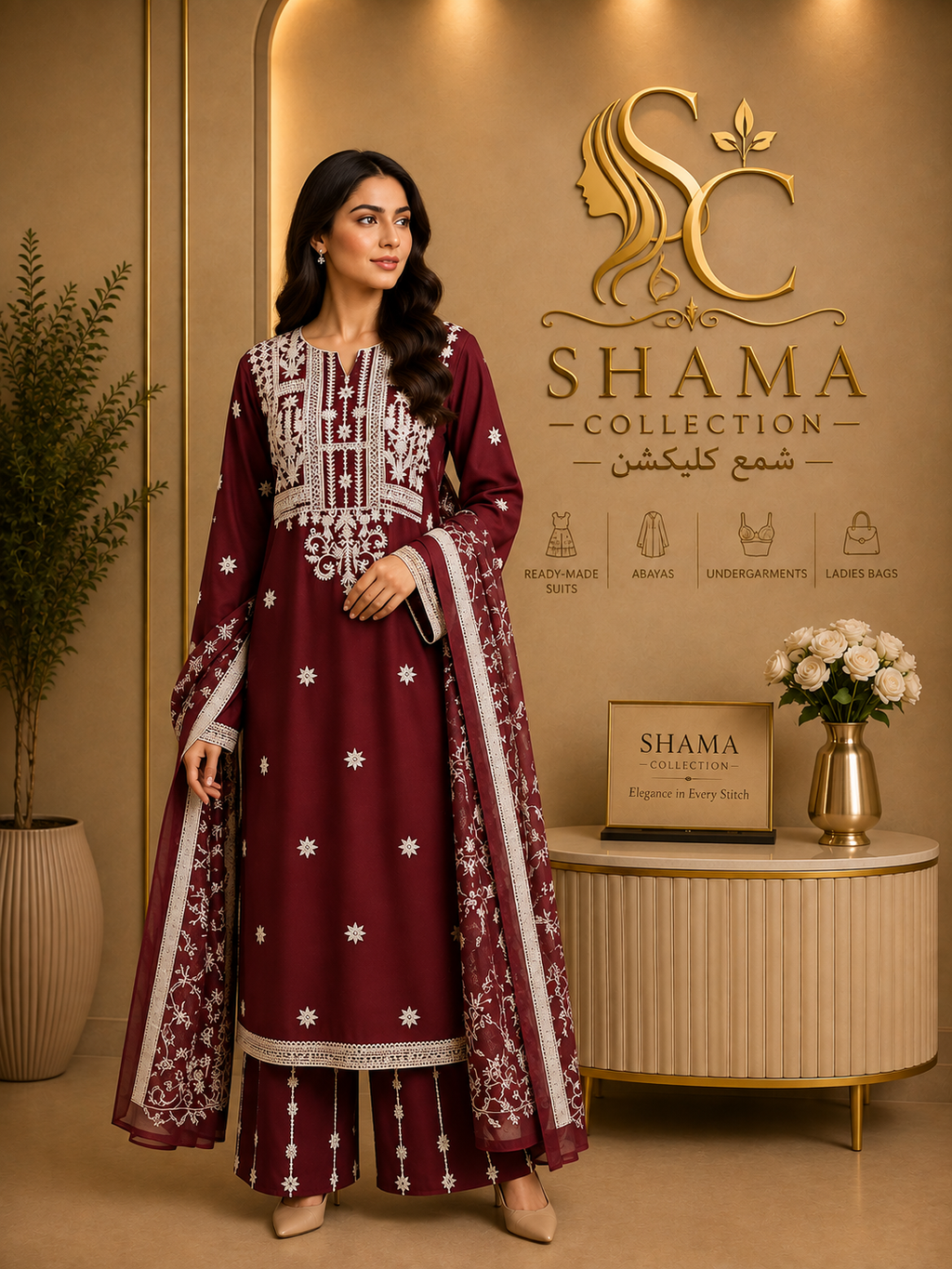 Luxury Embroidered 3 Piece Lawn Suit – Premium Pakistani Ready to Wear | Shama Collection