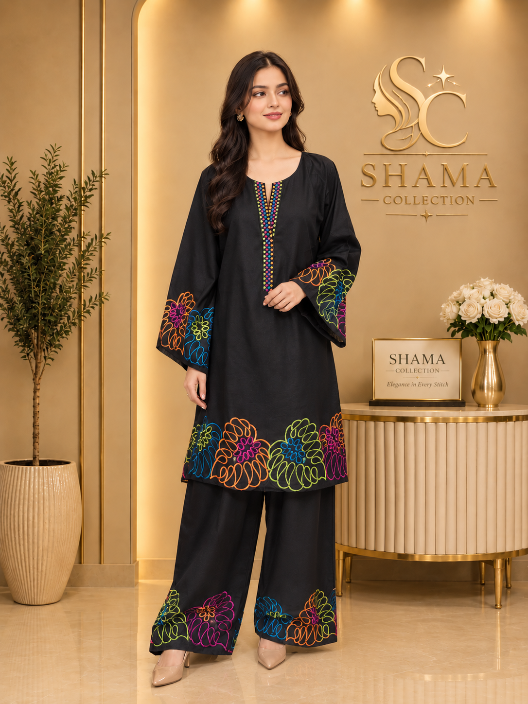Elegant Embroidered 2-Piece Ladies Suit – Shama Collection