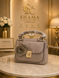 Shama Collection Luxury Women's Handbag – Taupe Grey Floral Charm Bag