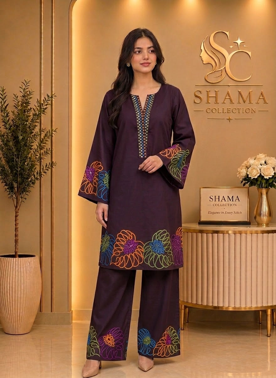 Elegant Embroidered 2-Piece Ladies Suit – Shama Collection