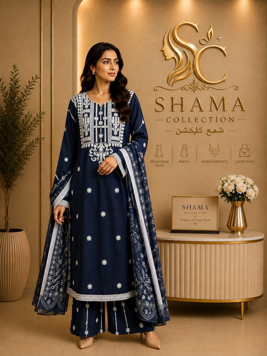 Luxury Embroidered 3 Piece Lawn Suit – Premium Pakistani Ready to Wear | Shama Collection