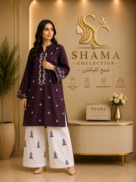 SHAMA Collection Women's Plum Embroidered 2-Piece Ready-to-Wear Suit