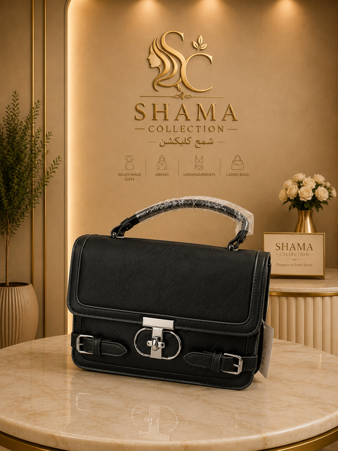 Shama Collection Luxury Women's Handbag – Black Classic Top Handle Bag